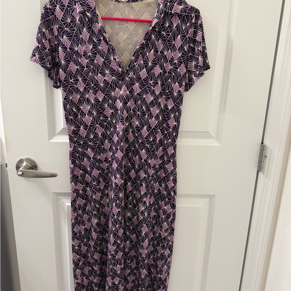 Diane Von Furstenberg Purple and white Maxi Short Sleeve Stretch Dress
